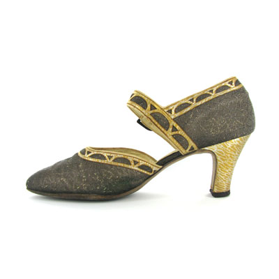 Shoe-Icons / Shoes / Golden lame shoes with a wide strap, decorated ...