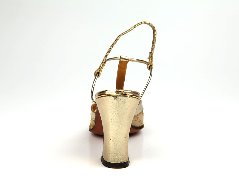 Shoe-Icons / Shoes / Gold leather sling-back shoes with plastic mesh vamp..