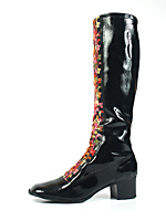 Shoe-Icons / Shoes / Black stretch vinyl knee-high boots, embroidered ...